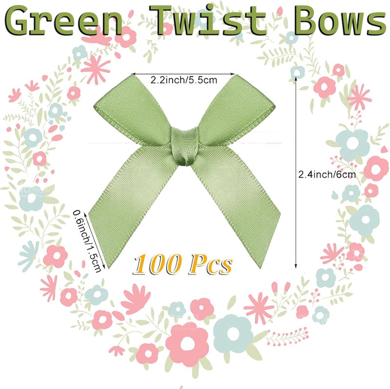 Adodotoe Twist Tie Bows, 100 Pcs Satin Twist Tie Bows for Treat Bag Satin Ribbon Tie Bows for Tying Up Packages Present Bags Bakery Candy Bags Decorating Ribbon Bow Gift Wrap Bows (sage Green) - Image 2